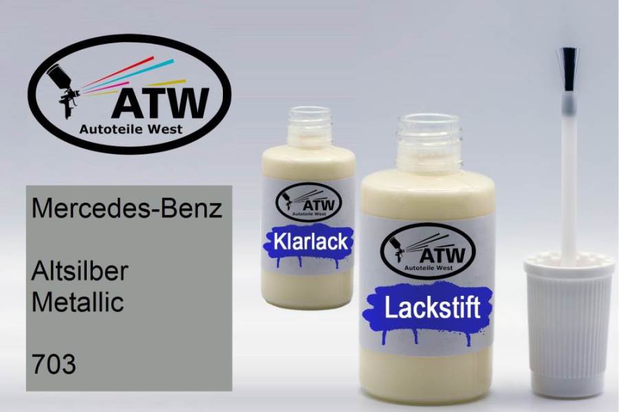 Mercedes-Benz, Altsilber Metallic, 703: 20ml Lackstift + 20ml Klarlack - Set, von ATW Autoteile West.